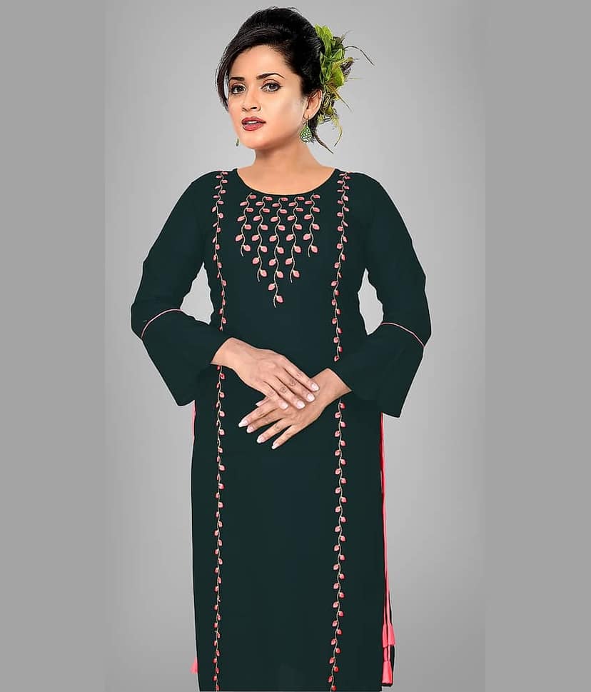 HAYA - Green Rayon Women's Straight Kurti ( Pack of 1 ) view 2
