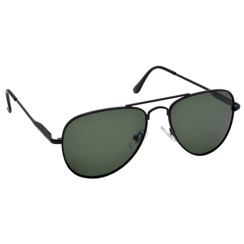 Stylish Pilot Full-Frame Metal Polarized Sunglasses for Men and Women | Green Lens and Black Frame | HRS-KC1013-BK-GRN-P view 2