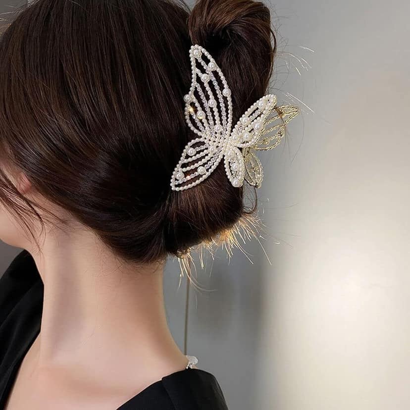 Elegant Pearl Butterfly Hair Claw view 2