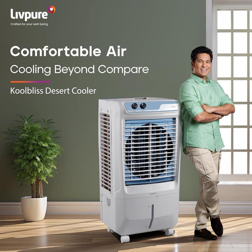 Livpure Koolbliss Desert Air Cooler - 88 L, 190W Motor with Thermal Overload Protection, Big Ice Chamber, Antibacterial Honeycomb Pads, Inverter Compatibility, 2 Years Warranty on Motor - White view 2