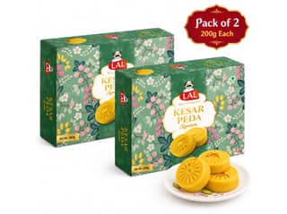 Lal Sweets Kesar Peda 200g Pack of 2 | Traditional Doodh Peda Indian Mithai | Kesar Sweets | Festive Sweet Box
