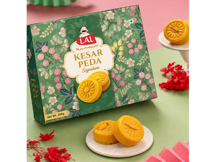 Lal Sweets Kesar Peda 200g Pack of 2 | Traditional Doodh Peda Indian Mithai | Kesar Sweets | Festive Sweet Box view 2