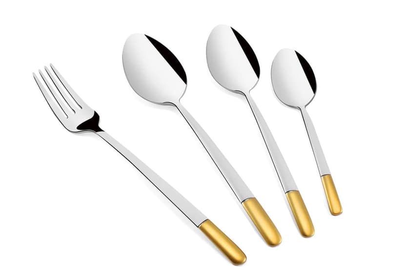 FnS Oscar 24 Karat Gold Plated Cutlery Set with Box (6 Dinner Spoon, 6 Dinner Fork, 6 Teaspoon & 6 Baby Spoons) view 2