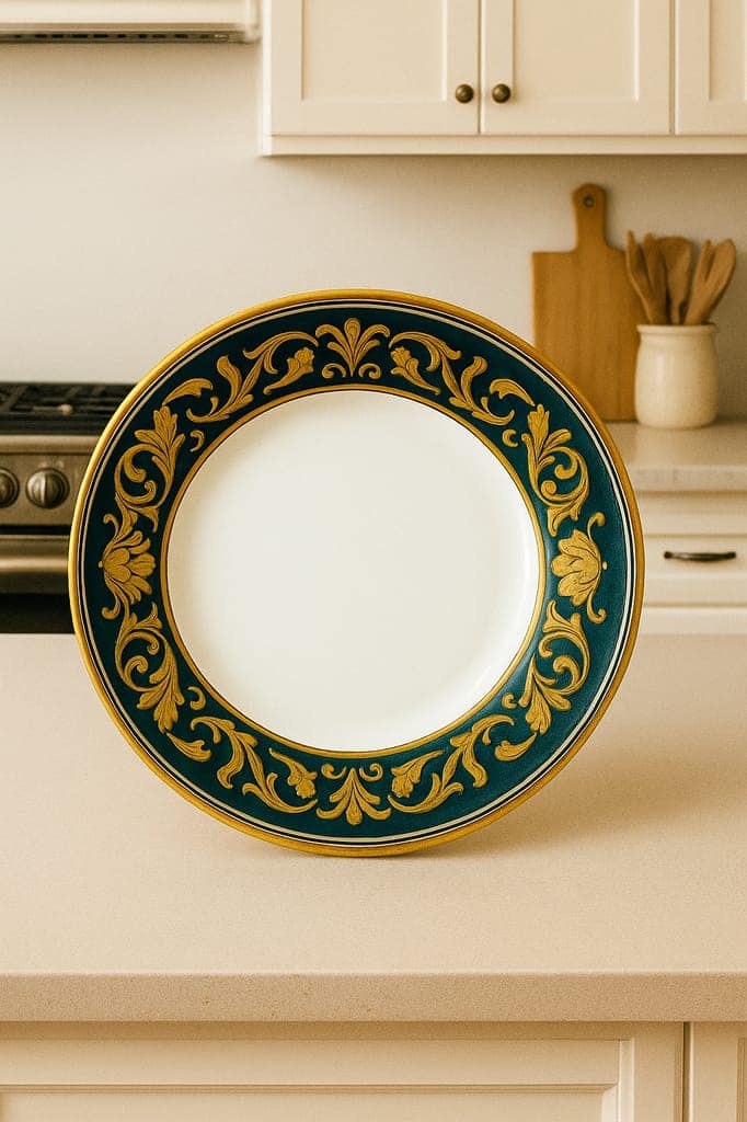 Luxury Designer Ceramic Dinner Plate – Royal Blue & Gold Pattern view 2