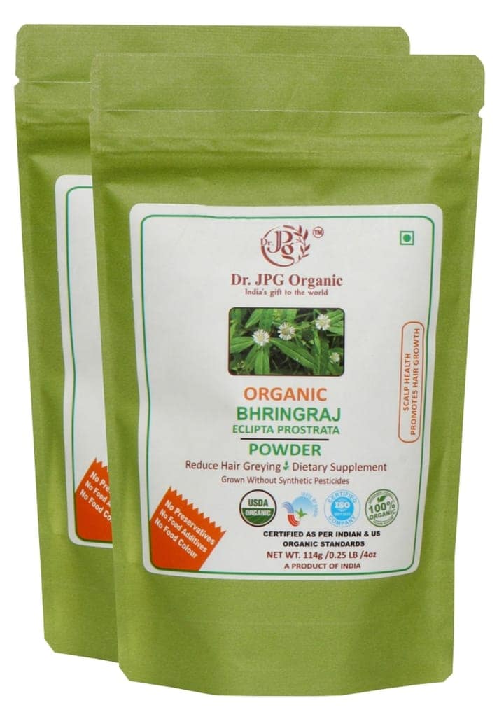 Dr. JPG Organic Herbals Bhringraj Powder For Hair & Scalp Health 228g | Eclipta Prostrata | INDIA ORGANIC Certified. (114g X 2PC=228g)