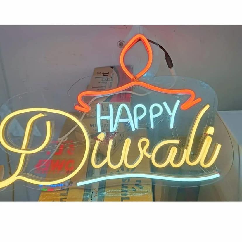 Happy Diwali Neon Light Sign English view 2