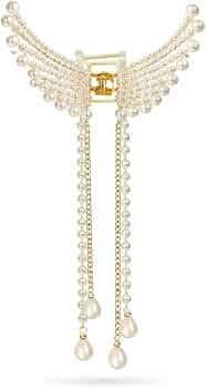 Blubby Premium White Butterfly Metal Hair Claw Clip for Women & Girls | Elegant Pearl Tassel Hair Clutcher | Strong Hold Fashion Hair Accessory