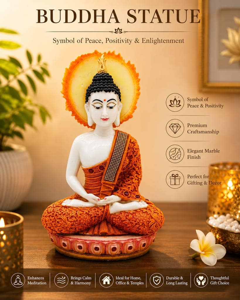 Souvenier Shop Premium Buddha Statue for Home Décor & Meditation | Handcrafted Decorative Buddha Idol | 40 cm Height | Spiritual Showpiece for Living Room, Office & Gifting view 2