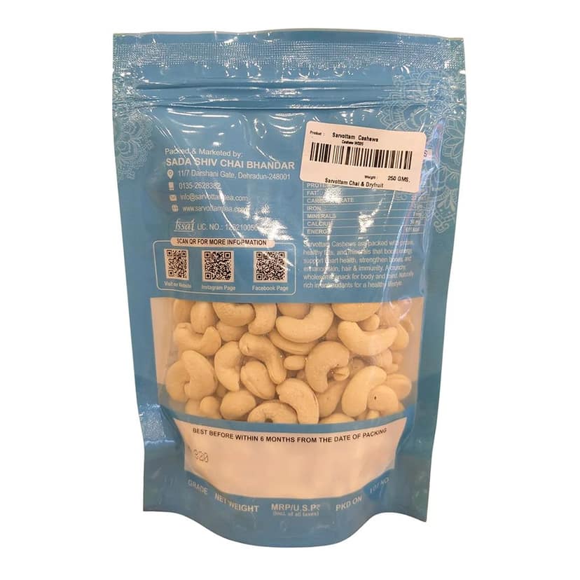 Sarvottam Premium Cashew 250g | Whole Cashew Nuts W320 | Extra Large Kernels, High Protein | Hand-Picked Natural Dry Fruits view 2