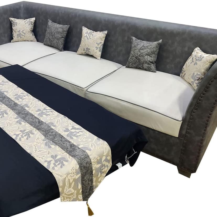Grey White Damask Self Design Floral Woven Square 5 Cushion Covers and 1 Table Runner Combo Luxury Modern Pillow Cover for Sofa Living Room Bedroom |16X16 Inch Cushion Cover I12 X 59 Inch Table Runner