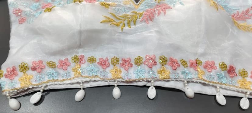 Women's Embroidered Organza Blouse with Shell Tassels view 2