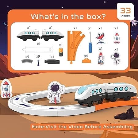 BOOGYWOOGY Space-Themed Train Set | 33-Piece Battery-Operated Magnetic Train Toy with Lights & Sounds view 2