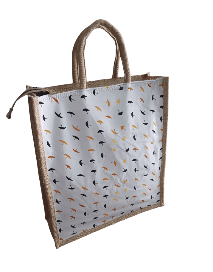 Eco-Friendly Jute Tote Bag with Umbrella Print view 2