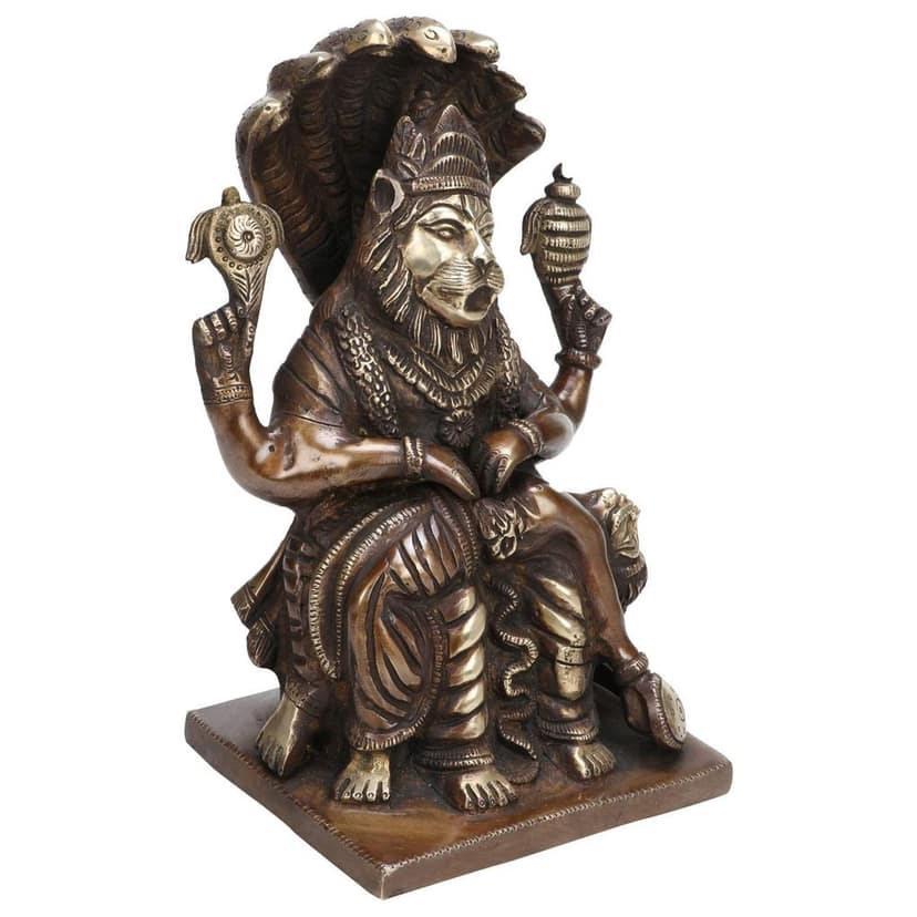 ARTVARKO Antique Brass God Narasimha Statue Lord Religious Idol Home Decor Height 8.5 " view 2