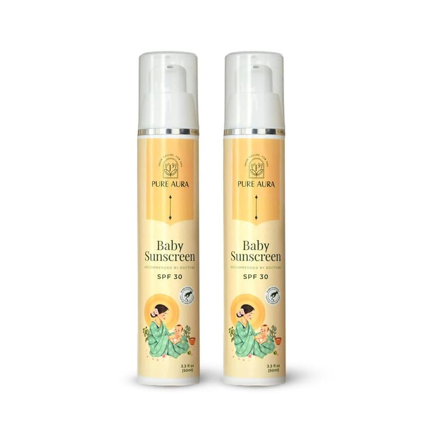 Pure Aura Baby Sunscreen 50 gm | SPF 30 Kids Sunscreen | 100% Mineral & Ayurvedic | Chemical-Free | Outdoor Safe | Sensitive Skin Friendly |