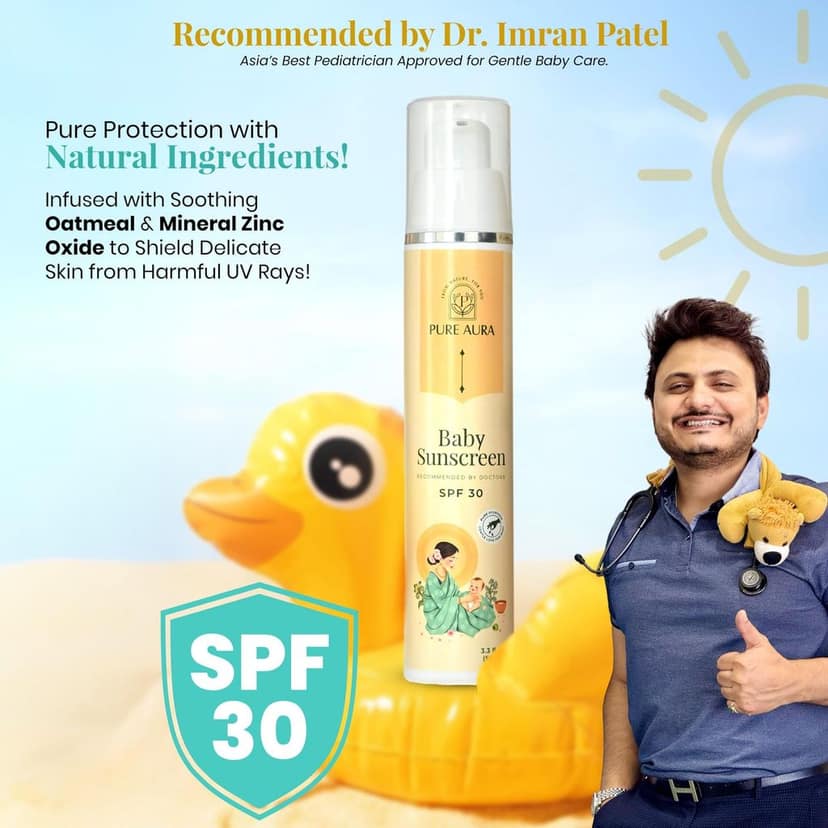 Pure Aura Baby Sunscreen 50 gm | SPF 30 Kids Sunscreen | 100% Mineral & Ayurvedic | Chemical-Free | Outdoor Safe | Sensitive Skin Friendly | view 2