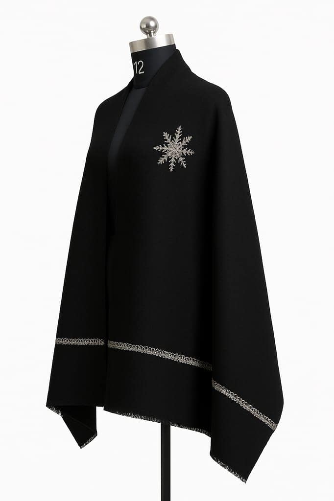 Black Snowflake Shawl - Elegant Winter Wrap view 2