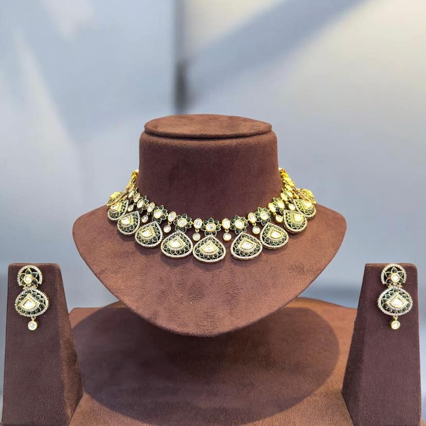 Exquisite Gold-Plated Kundan and Meenakari Choker Necklace Set By Dia Art Jewels view 2