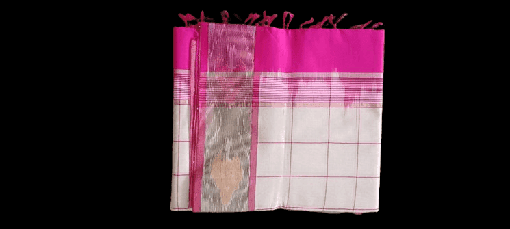 White and Pink Cotton Saree With Zari Border view 2