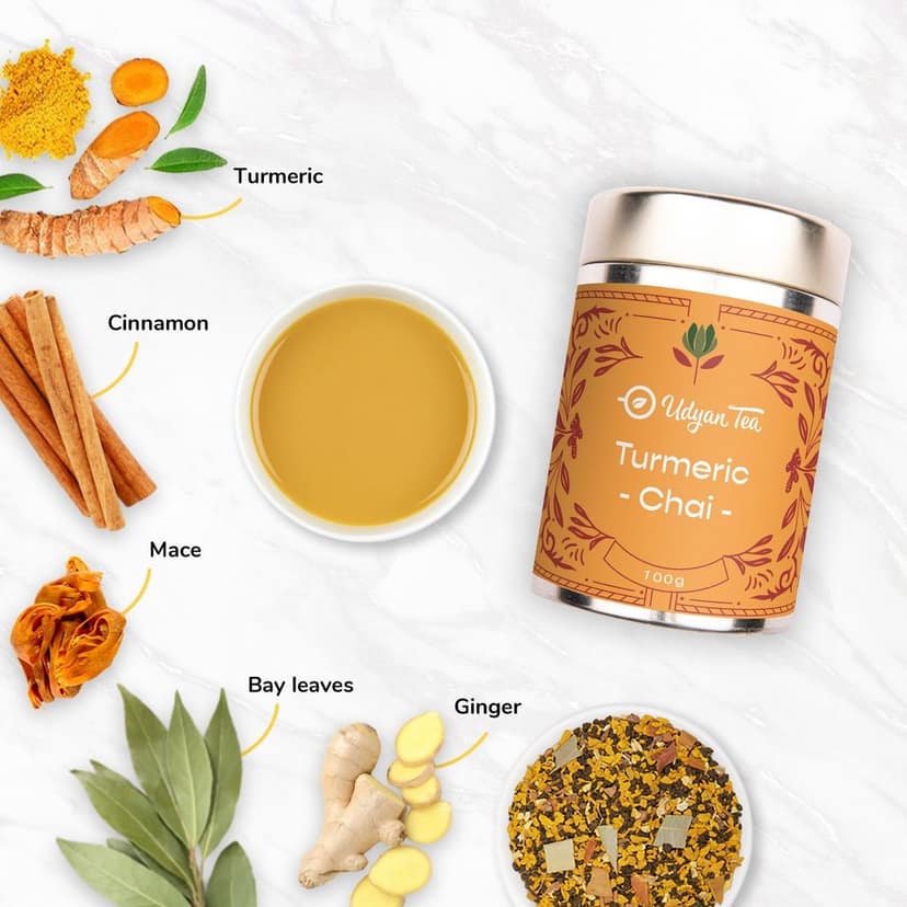 Udyan Tea Turmeric Chai Tea with Cinnamon, Ginger, Mace, Bay Leaves (Herbal), 100% Natural, Boosts Immunity view 2
