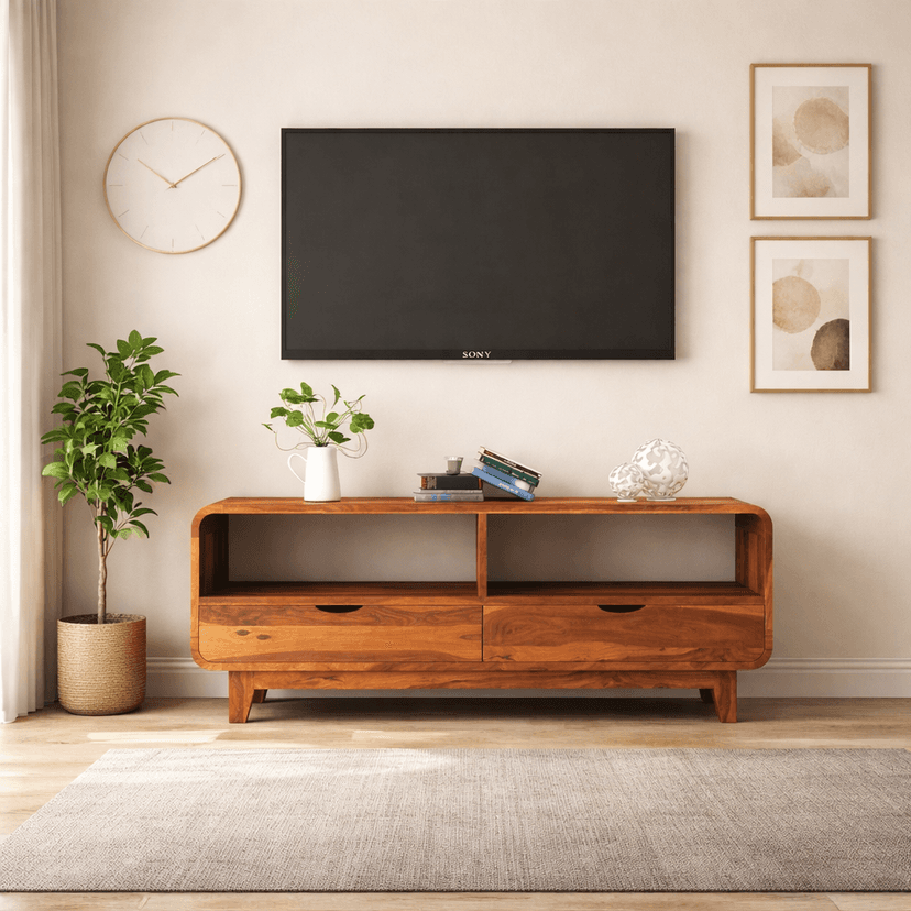 Sideboard Low Height TV Cabinet - Honey Finish - Large Size Sideboard Low Height TV Cabinet - Honey Finish - Large Size - Default