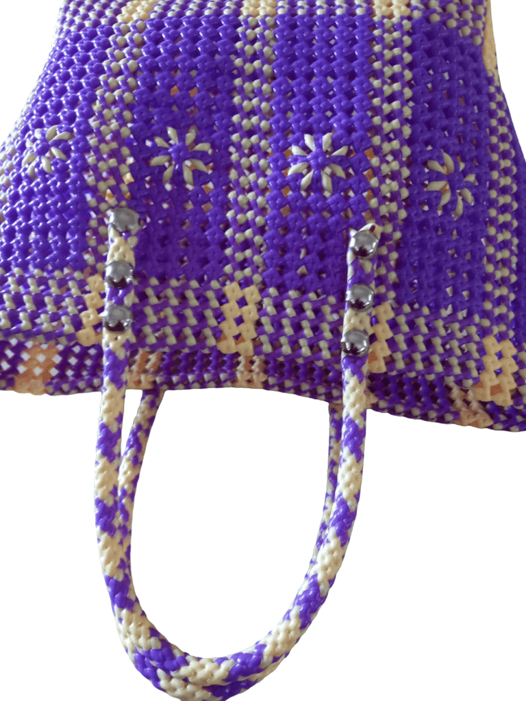 Handcrafted Purple & Beige Woven Shopping Basket view 2