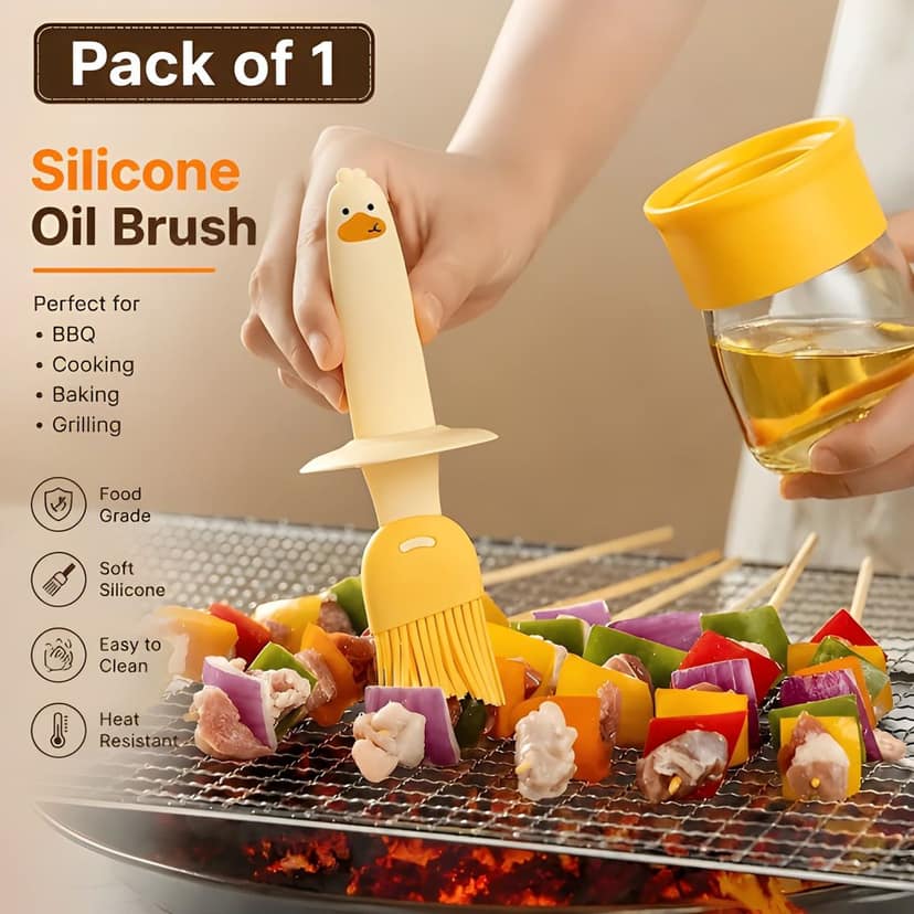 2-in-1 Oil Dispenser Bottle with Silicone Basting Brush | Leakproof Glass Oil Brush Bottle for BBQ, Baking, Cooking, Grilling, Kitchen & Air Fryer | Cute Duck Design view 2