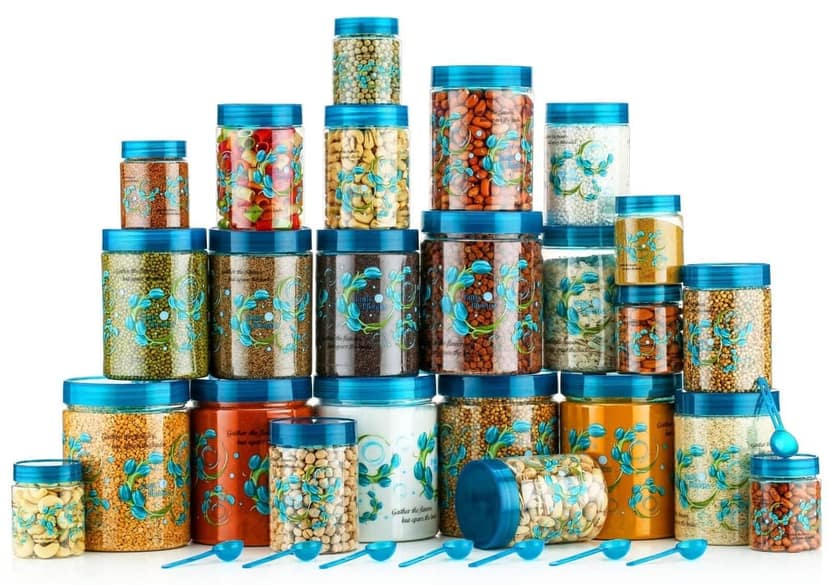 HAPPI Multipurpose Unbreakable Plastic Flower Printed Airtight Container Set Masala Box For Kitchen Storage Box Dabba For Spice, Pack of 24 (6 Pcs of 350ml, 650ml, 1200ml, 2000ml with 24 Spoons) view 2