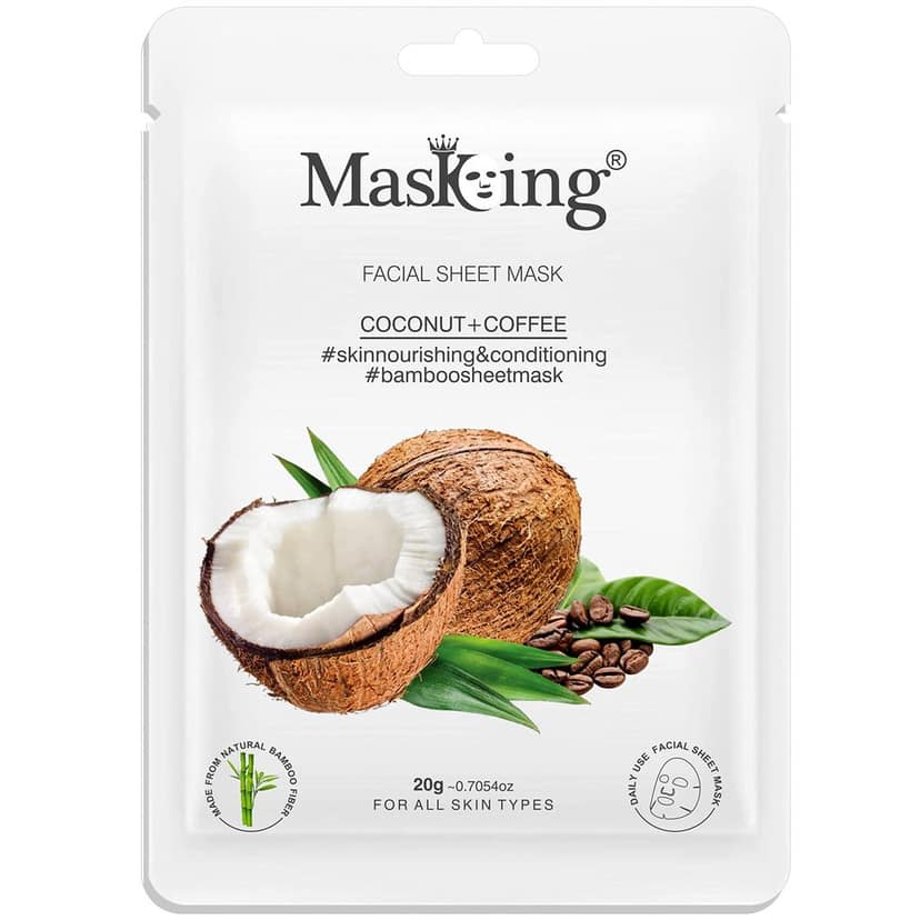 MasKing Bamboo Facial Sheet Mask of Coconut & Coffee for Skin Nourishing & Conditioning Ideal for Women & Men, 20ml each (Pack of 3) view 2
