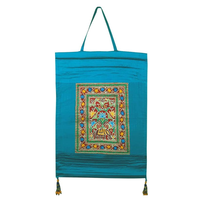 Garvi Gurjari (A Gujarat Govt Enterprise Cotton Sea Green Hand Embroidered Wall Hangings/Decor (16� x 12�)