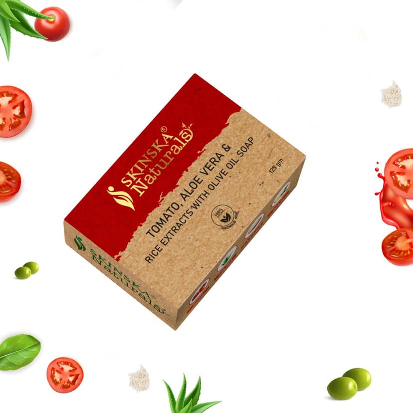 Skinska Naturals TOMATO, ALOE VERA & RICE EXTRACTS WITH OLIVE OIL SOAP, 125 gm (Buy1 Get 1) view 2