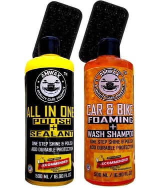 AMWAX ALL IN ONE POLISH 500 ML, CAR AND BIKE FOAMING WASH SHAMPOO 500 ML, 2 APPLICATOR Combo