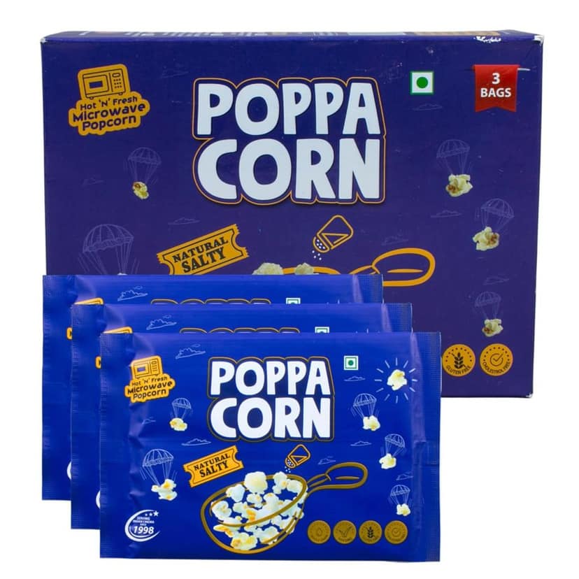 Poppacorn Microwave Popcorn 300gms | Imported Popping Corn | Popcorn Kernels 100gx3 pouches | Ready to Cook | High Expansion | Homemade Healthy Snack | Natural Salty Popcorn | Pack of 3 (300g, Natural Salty)