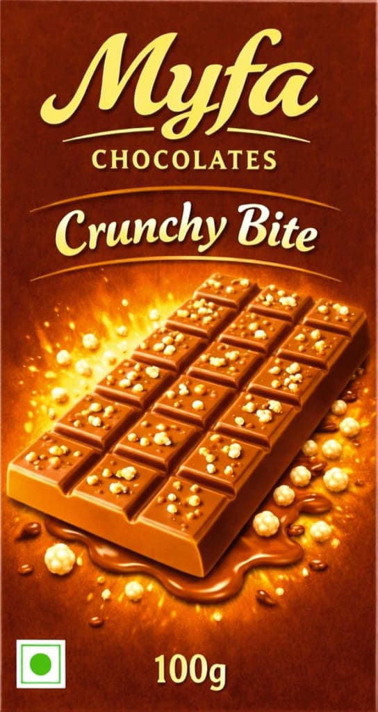 Myfa Chocolates Crunchy Bite Milk Chocolate Bar with Crunchy Pearls, 100g