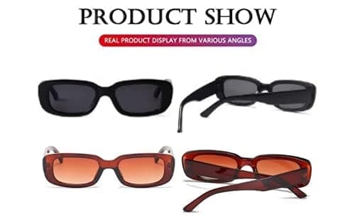 Fancy-Creation Pack Of 2 Rectangle Sunglasses for Women Retro Fashion Sunglasses UV 400 Protection (Size - Medium | Includes Premium Velvet MDF Case, Lens Cleaner (100ML)) (Black & Brown) view 2