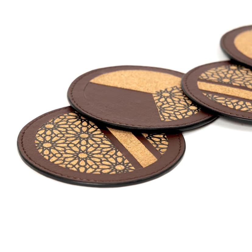 Vegan Leather Coasters Set - Maroon view 2