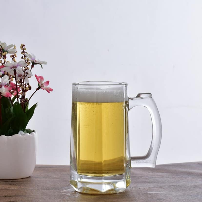 Heavy Base Beer Glass,400 ML,Set of 2,Italian Style Jumbo Beer Mug with Handle,Elegant & Durable Glassware for Beer, Lager & Ales,Perfect for House Parties & Restaurants,Ideal for Gift view 2