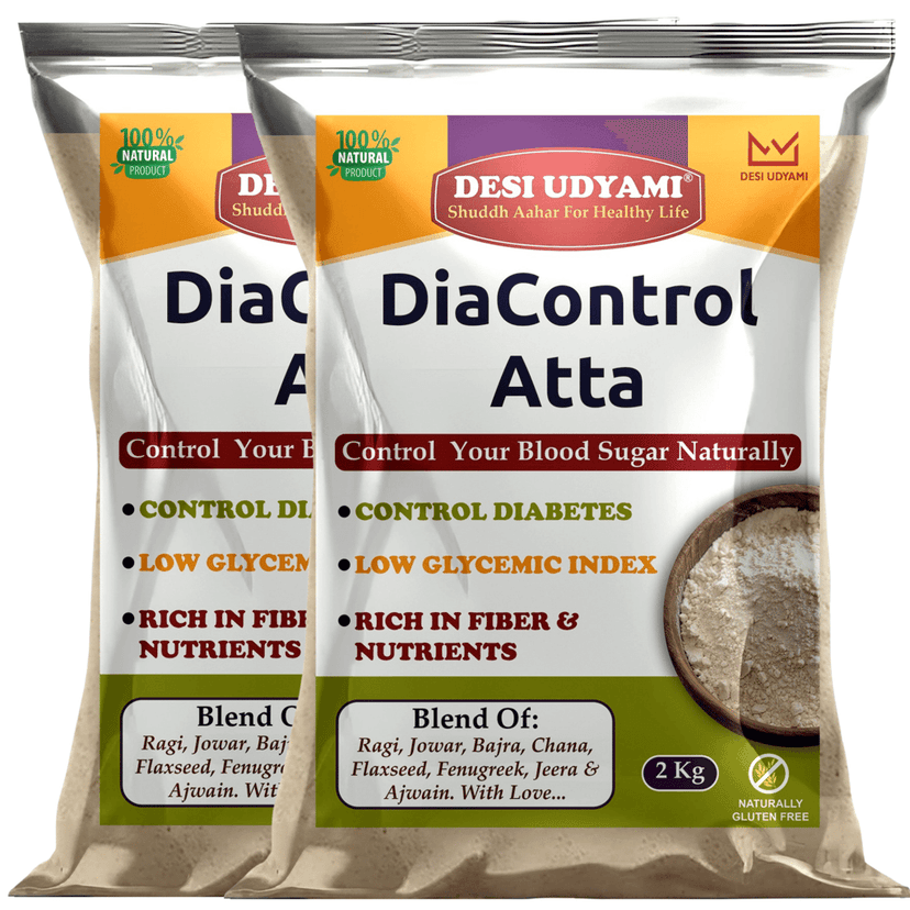 Desi Udyami's Dia-Control Atta: A Sugar-Free Multigrain Flour for Healthy Living | DiaControl Multigrain Atta for Diabetes Care | Low Glycemic, High Fiber Flour | Natural Ingredients for Healthy Blood Sugar 4 Kg (pack of 5) (pack of 2)