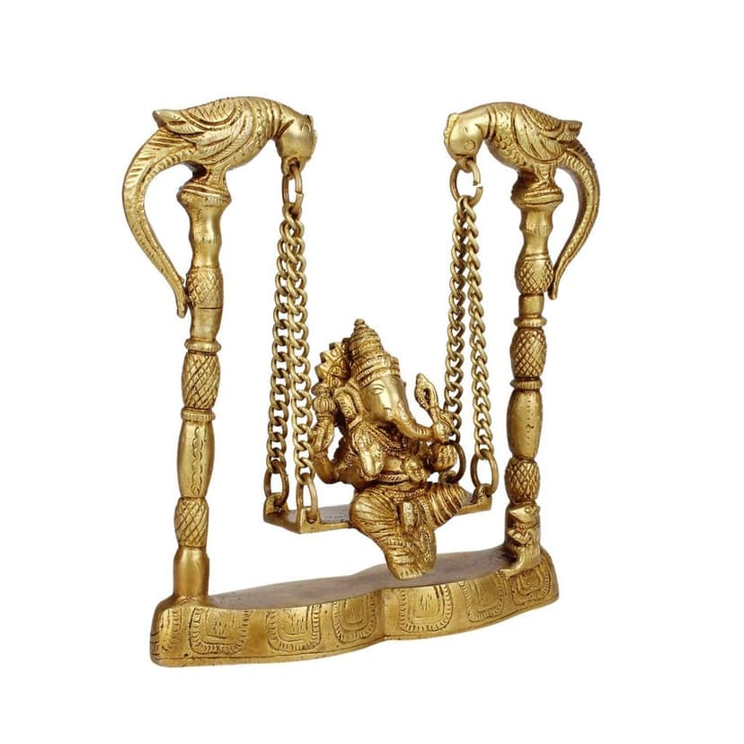 ARTVARKO Lord Ganesha Bhagwan Jhula On Parrot Pillar Ganesh Statue Swing Murti for Home D�cor Mandir Office Temple Height 7.8 Inches view 2