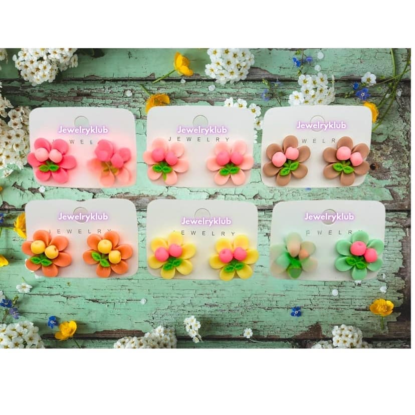 Jewelryklub 6 Pairs Colourful Cherry Flower Earrings Everyday Accessories Fashion Jewellery For Women & Girls view 2