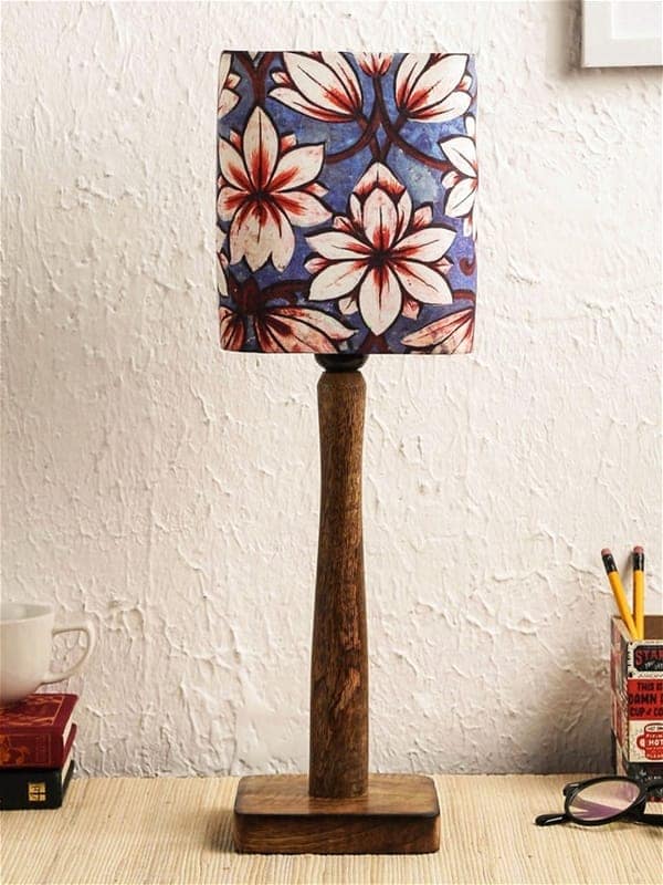 Blue Flowers Wooden Lamp view 2