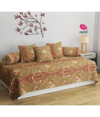 Apala Cotton Floral Diwan Set 6 Pcs - Brown