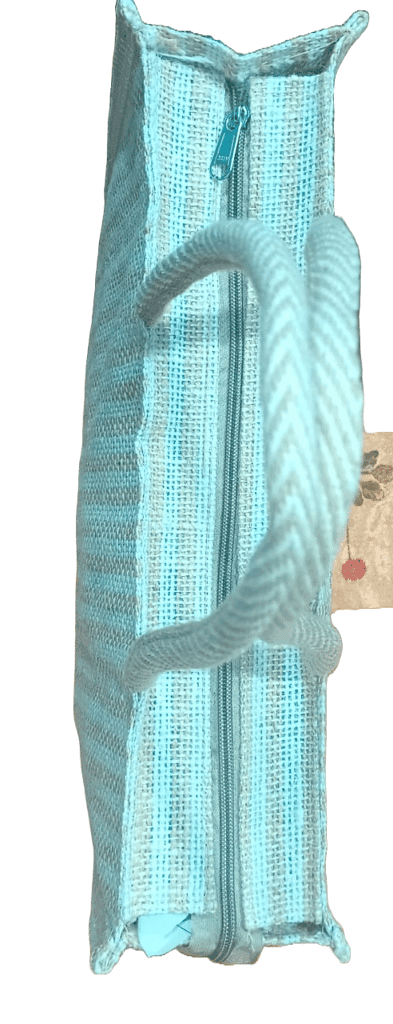 Striped Jute Tote Bag with Button Closure view 2
