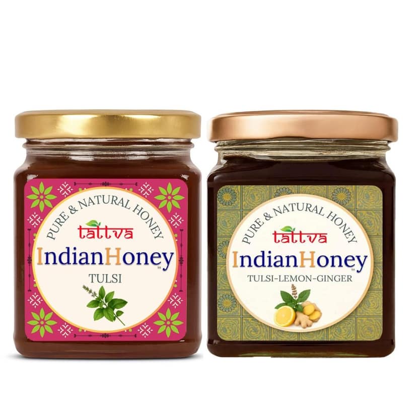 IndianHoney Tulsi & Tulsi Lemon Ginger Infused Honey Combo Pack (230gm & 230gm)