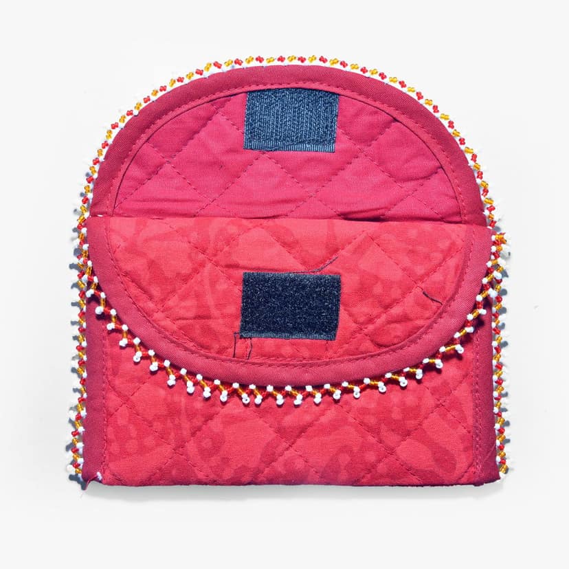 Tribes India Handmade Cotton, Sponge & Bid Work Pink Purse for Women & Girls view 2