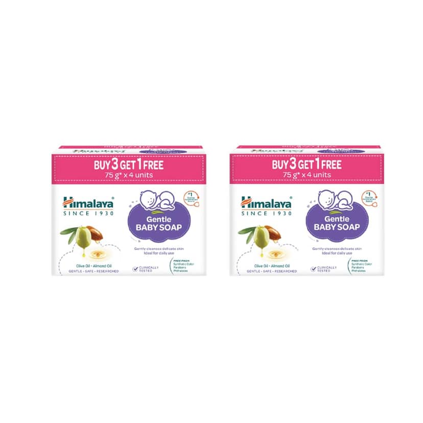 Himalaya Gentle Baby Soap for Newborns | No Post Bath Dryness | B6G2 FREE - 75g | Gentle Cleansing With Phyto-Oil Complex of 100% Natural Oils of Almond & Olive | No. 1 Doctor Recommended Brand Himalaya Gentle Baby Soap for Newborns | No Post Bath Drynes