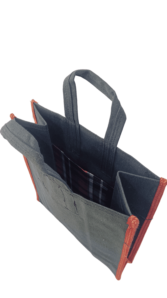 Handcrafted Cotton Tote Bag with Red and Orange Striped view 2