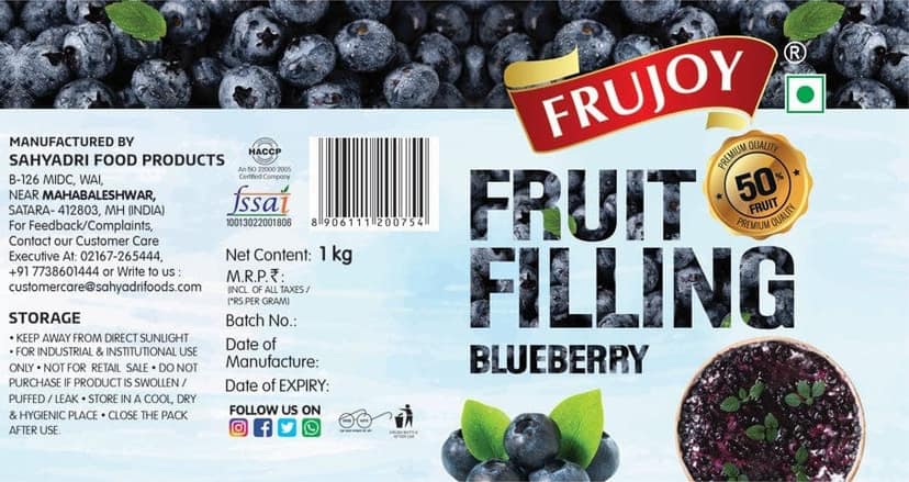 Frujoy Blueberry Filling 1kg | For Cake | Dessert | Custard | Pastry | Muffins | Baking Essentials view 2