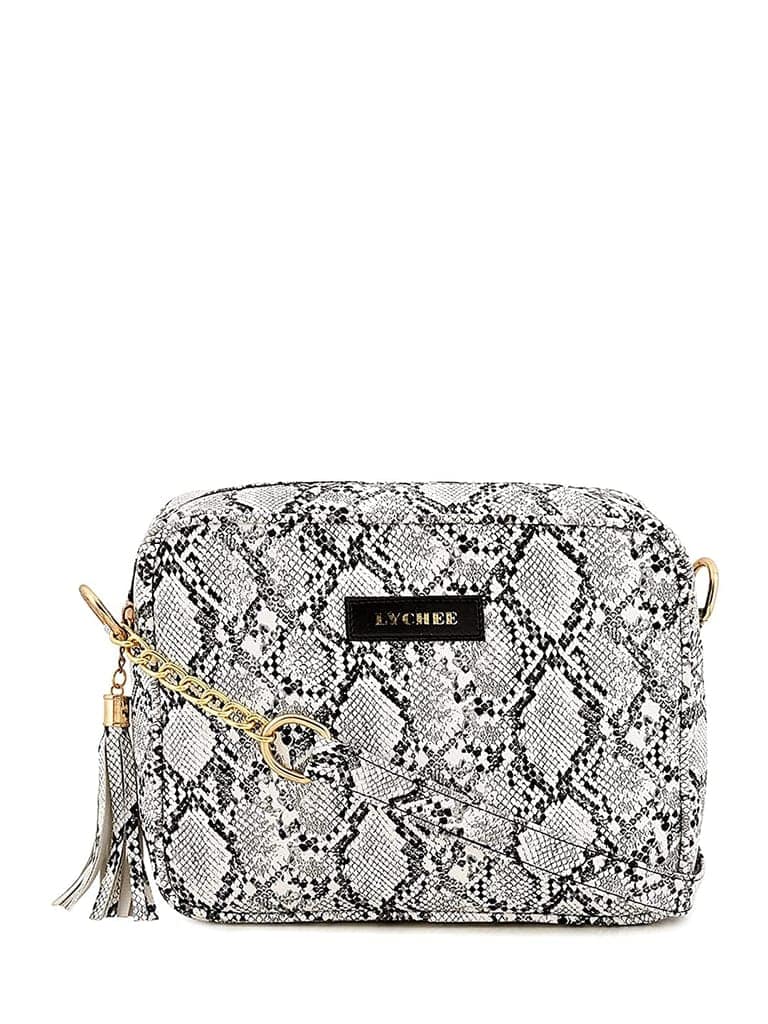 Lychee bags Women Pu White Snake Finish Sling Bag