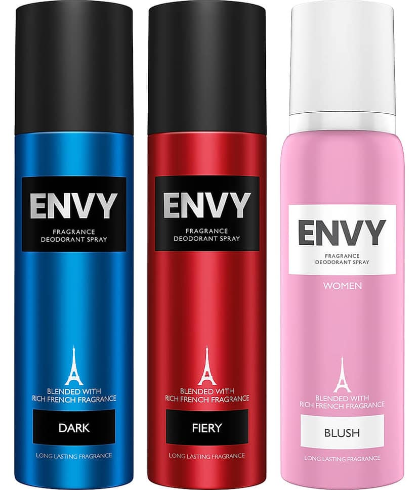 Envy Fiery, Dark & Blush 140 ml Each Deodorant Spray for Women,Men 420 ml ( Pack of 3 )